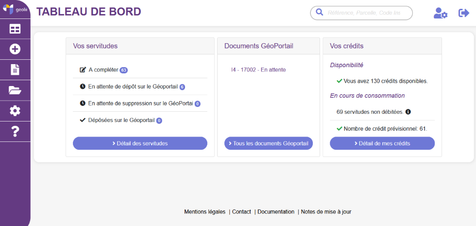 Exemple tableau de bord application Geolii